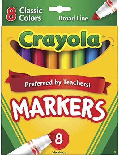 Маркери на Crayola® Broad Line, различни класически цветове, опаковка от 8 броя
