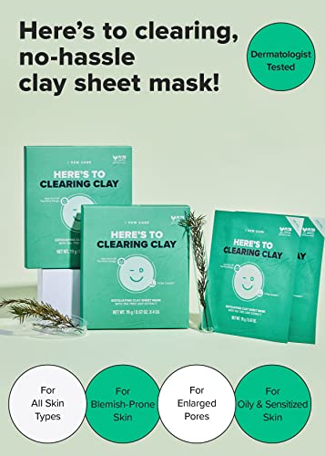 Маска от глина I оросяване планина CARE Sheet Mask - Here ' s To Cleansing Clay, комплект от 4 хапчета + Превръзка от неопрен за измиване на лицето и дъвка за коса - Идеалната спа-двойка, 1 комплект
