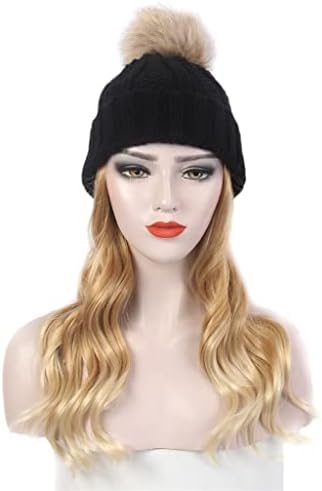 YXBDN Модни дамски шапка за коса, една дълга кудрявая златна шапка за перука, една черна вязаная шапка, перука, стилна индивидуалност