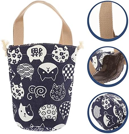 HEMOTON обяд чанта Японски стил обяд чанта платно drawstring чанта за котка на печатни Bento чанта за пикник чанта бонбони подарък титуляр за подово Бизнес туристическа агенция синята обяд чанта жени