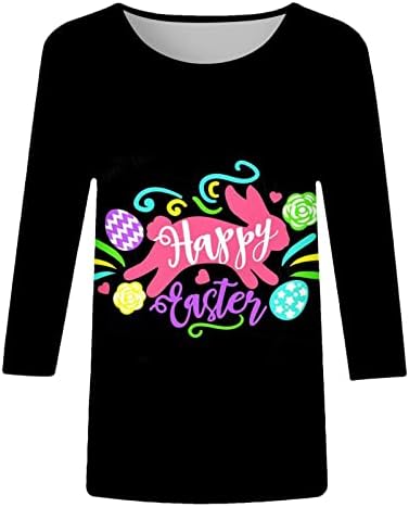 Великденски Ризи за Жени, Ежедневни Тениска с Изображение на Привлекателен Заек с 3/4 Ръкав, с Модерна Туника-Вокоут, Върхове