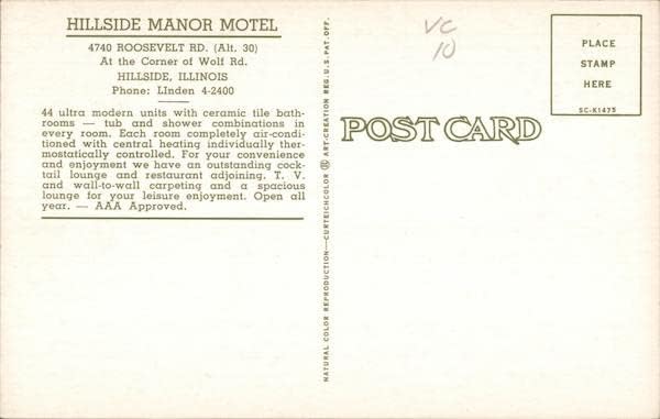Мотел Hillside Manor Хиллсайд, Илинойс, Илинойс Оригиналната реколта картичка