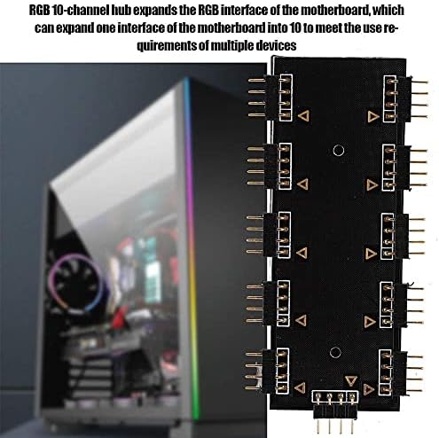 Компютърен вентилатор ASHATA RGB Hub, Компютърен 10-Канален RGB-хъб, Удължител фен RGB за дънната платка PC MOD, Hub-Сплитер RGB LED, Идеален за дънната платка на настолен компютър (5 В 3-пинов)