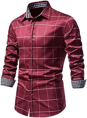 Мъжки Ежедневни Клетчатая Риза с дълъг ръкав Regular Fit, Бизнес Ризи, Модни Каре Ризи с копчета