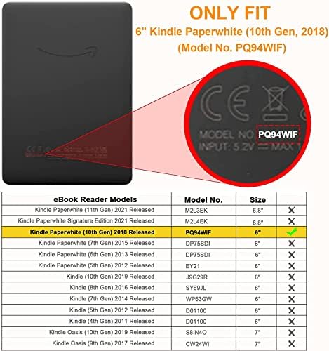за 6-инчов Kindle Paperwhite (10-то поколение, випуск 2018 г.) Освободен калъф, с автоматична функция за събуждане / сън (номер на модела PQ94WIF)