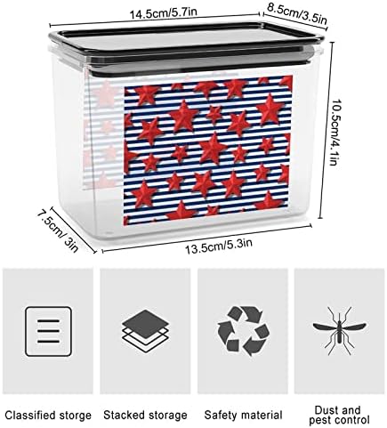 Червени Звезди Сини Ленти Пластмасова Кутия За Съхранение на Хранителни Контейнери с Капаци, Оризово Банка Строга Кофа за Организиране на Кухня