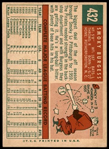1959 Topps 432 Смоуки Бърджис Питсбърг Пайрэтс (Бейзболна картичка) БИВШИ пирати