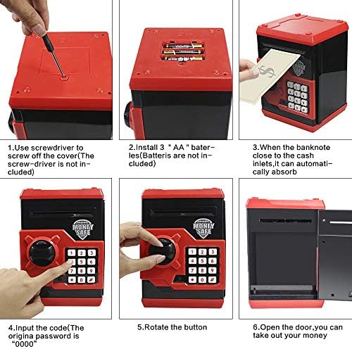 DIDKA Money Banks Отличен Подарък играчка за деца Електронни Кодови спестовната банка Мини банкомат Монета Банковата Кутия за Деца Калъф с парола (Черно/Червено)