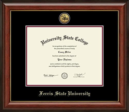 Университета на Ферис - Официалната разрешително - Степен бакалавър / магистър - Рамка за диплома със златен медальон с Размер на документа 11 x 8,5