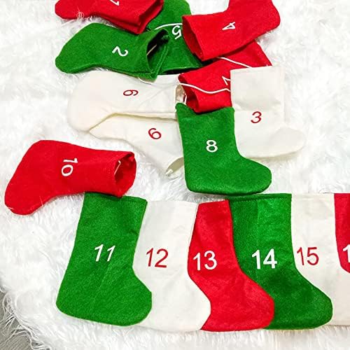 Великденски Декорации за дома, 24 бр. Чорапи направи си САМ Коледна Украса Коледен Обратното Броене Стенен Календар Подарък Чанта Окачване (Червен, един размер)