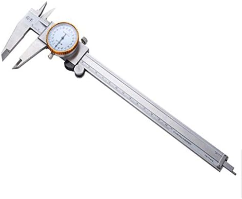 GUANGMING - Штангенциркуль с циферблат, Штангенциркуль с двойно противоударным циферблат в пластмасова кутия, Манометър от неръждаема стомана за измерване отвътре, отвън, дълбочина и стъпки (0,6 инча / 150 mm)