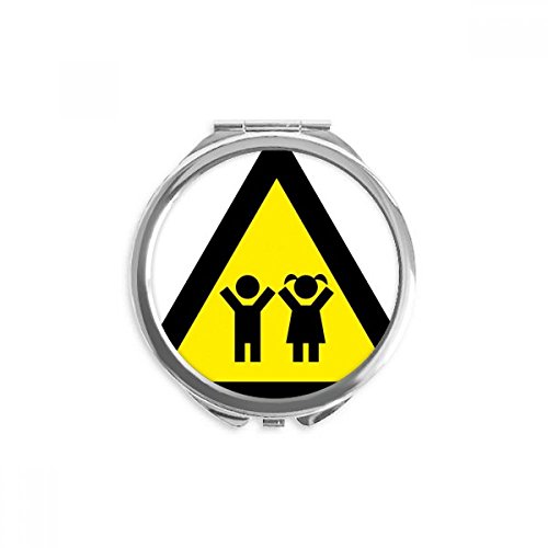 Предупредителен Символ Жълт Черен Детски Триъгълни Ръчно Компактен Огледално През Цялата Преносим Джобен Чаша
