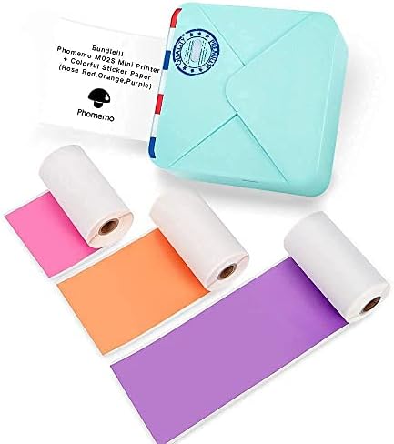 Джобен принтер Phomemo M02S - Bluetooth Термопринтер с 3 Ролята на цветна хартия за етикети, съвместим с iOS + Android за съставяне на планове, учебни бележки, създаване на произведения на изкуството, работата, подарък,